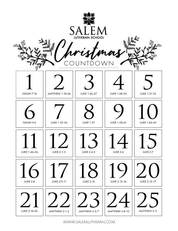 Christmas Countdown Printable - Salem Lutheran School
