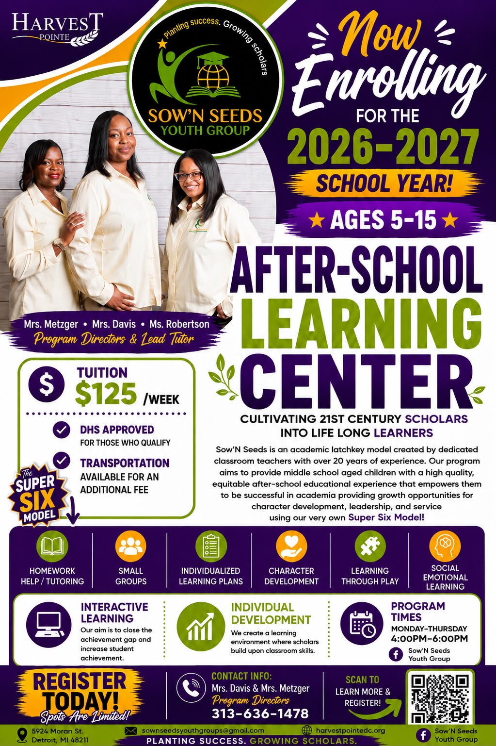 Sow'N Seeds After-School Learning Center 2026-2027 enrollment flyer