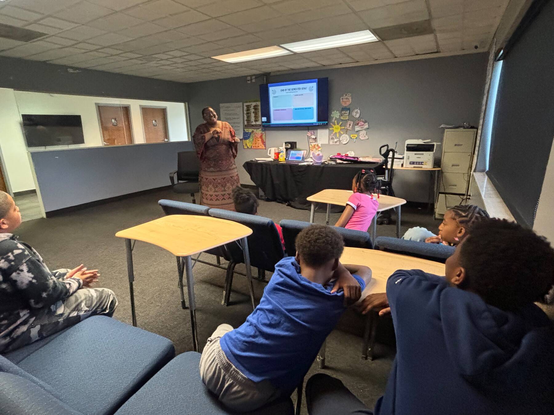 Students participating in an indoor Sow'N Seeds learning activity