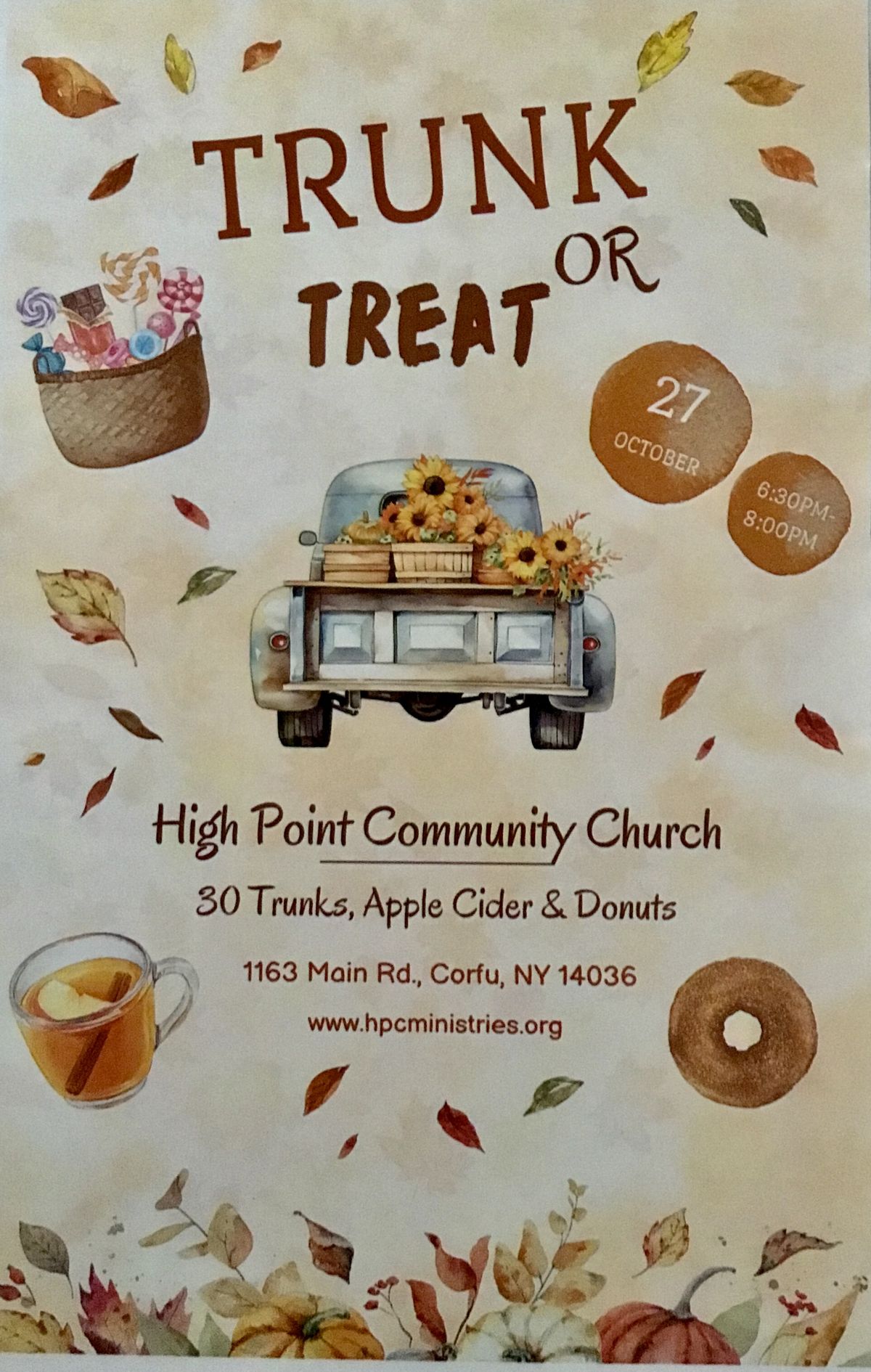 JOIN US FOR A  COMMUNITY TRUNK or TREAT  on  OCTOBER 27th 6:30pm-8:00pm